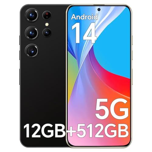 C24Ultra Unlocked Cell Phone, 5G Dual SIM Unlocked Phones, Long Life Battery 5000mAh, 12+512GB Smartphone,48+108MP Camera, 6.7 HD Screen+120Hz Display Android 14, Octa-Core/Face ID/Black