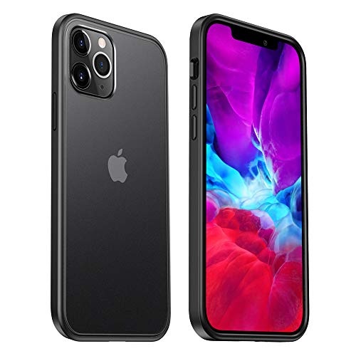 ICARERCASE Compatible for iPhone 12 Case, iPhone 12 Pro Case Shockproof Slim Translucent Clear Matte PC Case with Soft TPU Edges, Anti-Slip and Anti-Fingerprint for 2020 Model(Black)