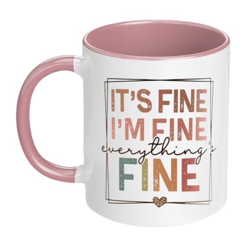 YOLANDEEUROKOK I'm Fine Everything is Fine, Holiday Mug, 11 Oz Novelty Coffee Mug, Pink