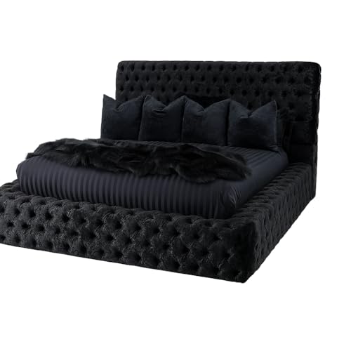 Atomic Sleep Crushed velvet Park Lane Ambassador Bed Frame - Mattress/Gas Lift Optional - UK Made (Black Crush, Double 4ft6 with bed frame and slats only)