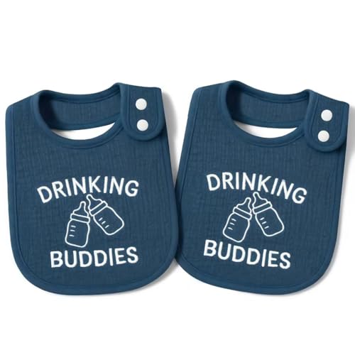 Tkusteigs Twin Bibs – Ultra-Soft Cotton Yarn Twin Baby Bibs - 'Drinking Buddies' Design, High Absorbency, Perfect Infant Gift (boy)