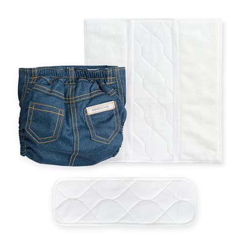 Amazing Baby Hybrid Cloth Diaper Cover with Pocket-Sling, Large, Sz 4 (22-40 lbs), Use Boosties Disposable or Reusable Inserts, Blue Jean, Set...