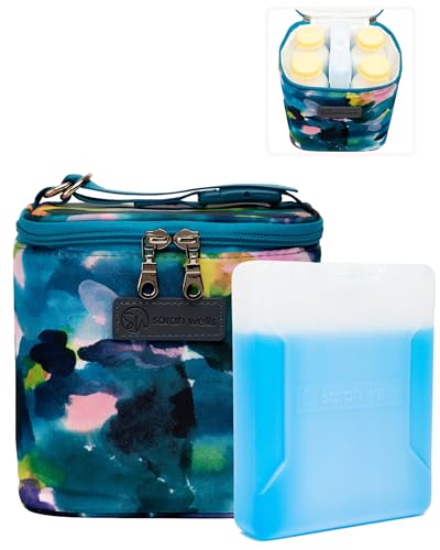 Image of Sarah Wells Cold Gold Breastmilk Cooler Bag with Safety Tested Ice Pack – Insulated Milk Storage for Work, Travel & Daycare – Fits Bottles & Parts – Durable, Washable (Aquarelle)