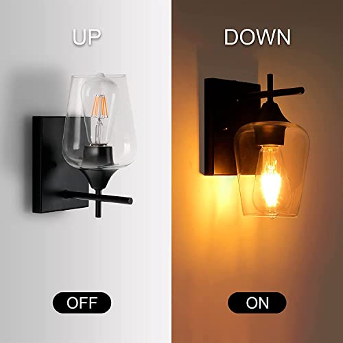 Image of SINOMAN Black Metal Wall Lamp with Oval Clear Glass Shade Modern Home Lighting Decorative Indoor Wall Light Fixture for Living Room, Bedroom, Hallway, Shops, Malls (with Bulb)