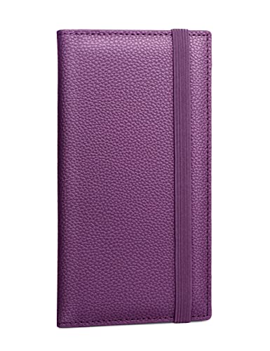 Image of Yarnic Checkbook Cover for Personal Checkbook, Checkbook Holder with Pen Holder & Built-in Clear Plastic Divider for Duplicate Checks (Grape)