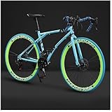 GERRBGエアロロードバイク ロードバイククロスバイク シマノクロスバイク 自転車 マウンテンバイク 21/24段変速 Ｖブレーキ 700C 高炭素鋼 レーシングサスペンション 前後ディスクブレーキ 超高炭素鋼フレーム MTB自転車 超軽量 マウンテンバイク 通勤 通学 中学生 高校生 学生 大人 成人 男の子 女の子初心者 (21速,ナイフ40本-[青緑])