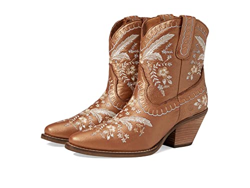 Image of Dingo Womens Primrose Floral Embroidered Snip Toe Casual Boots Ankle Mid Heel 2-3 inch