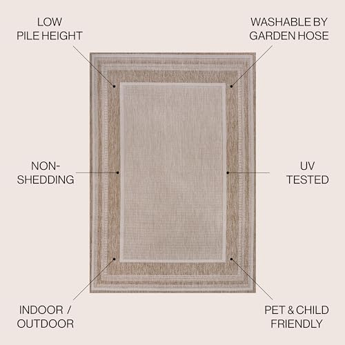 JONATHAN Y Border Stripe Indoor Outdoor Area Rug 3X5 Beige/Cream, Beckett Classic Casual for Backyard, Patio, Porch, Easy-Cleaning, High Traffic, Pet-Friendly, Non-Shedding (TSN208A-3) - Image 2