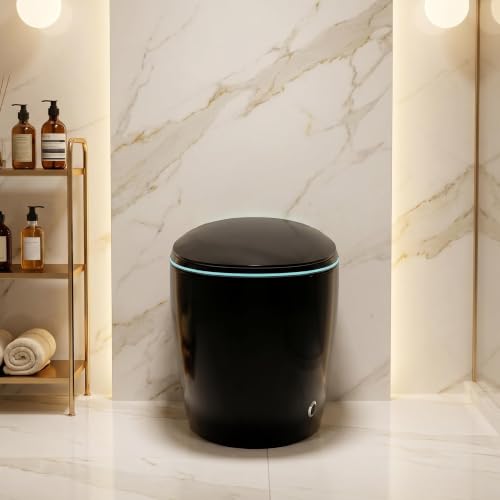 Inodoro inteligente con bidet integrado, inodoro monobloque con apertura y cierre automático, negro moderno de 10 pulgadas con sensor de pie y pantalla LED, 1,28 GPF por descarga, asiento calefactado y luz nocturna