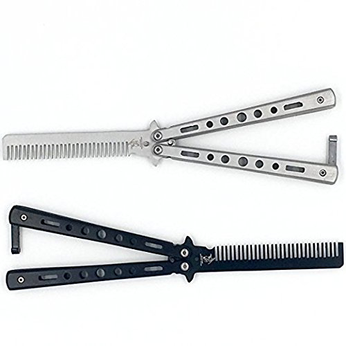 Badass Beard Care Butterfly Comb for Men - 100% Stainless Steel, Extremely Durable (Satin Black)