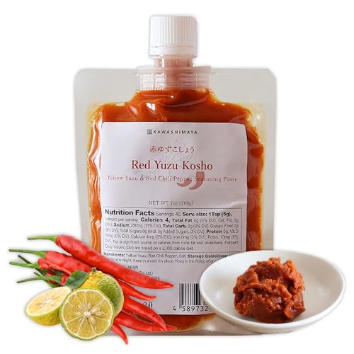 Kawashimaya Yuzu Kosho Red 7.05oz (200g) - Japanese Citrusy Spicy Seasoning Paste, Less Salty, Additives Free, Made in Japan (Red)