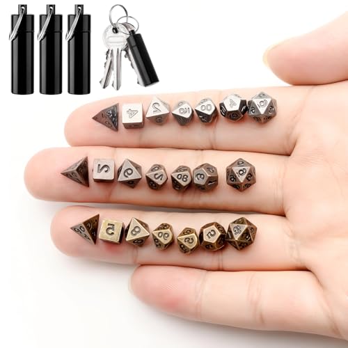 Grevosea 21 Pcs Mini Dice Set, DND Dice Metal Micro Miniature Dice with EDC Keychain Case Portable Role Playing Dice Perfect Accessories, Tools &...