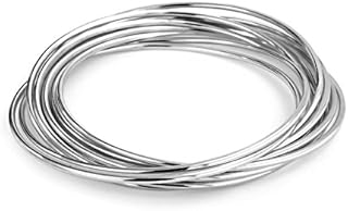 Bling Jewelry Set of 10 Interlocking Twist Multi Stacking Bangle for Women Bracelets Round Smooth Thin Silver Tone Stainless Steel for Women Teens