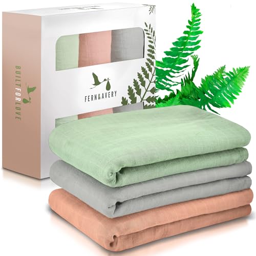 Image of Fern & Avery Organic Receiving Blankets for Boys & Girls - Lightweight Breathable Organic Cotton - Gender Neutral Swaddle Blankets - Sage Theme