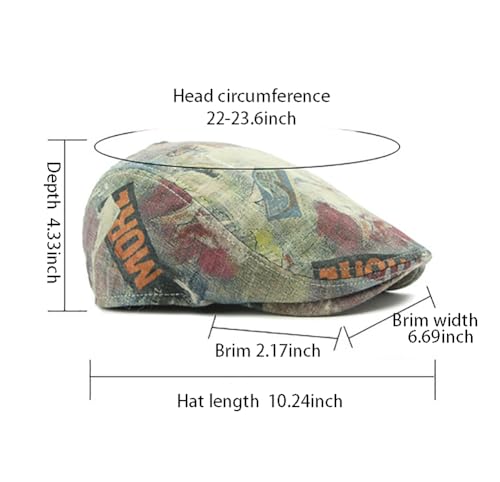 Image of Gudessly Mens Adjustable Colorful Striped Plaid Ivy Newsboy Cabbie Gatsby Golf Cap Flat Cotton Hat Thin Cap