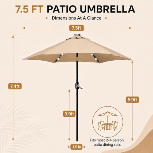 Yaheetech 7.5FT Solar Patio Umbrella w/Push Button Tilt & Crank, Tan by Yaheetech - Used condition - Image 3