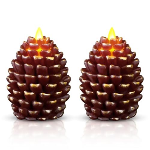 YIOJOYD Christmas Pinecone Candles Flameless Thanksgiving Decor Red-Brown