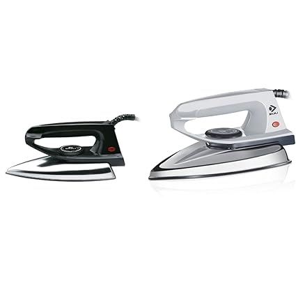 Bajaj DX 2 600-Watts Light Weight Iron (Black) & DX 2 600-Watt Light Weight Dry Iron (Grey) Combo