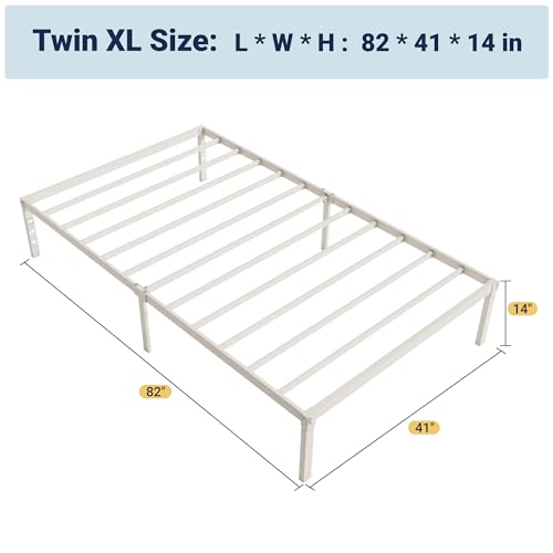 Image of Allewie Twin XL Bed Frame, 14 inch Metal Platform Beds with Storage Space, No Box Spring Needed and Easy Assembly, White