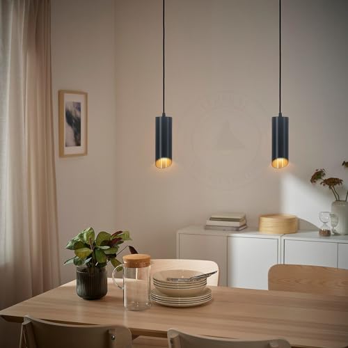 Image of LEDSone 2 Pack 20CM Black Long Tube Pendant Light, GU10 Single Head, Inner Gold Nordic Modern Aluminum Ceiling Suspension Lamp for Kitchen Island & Dining Room