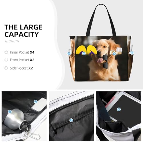 Beach Bags For Women Large Waterproof Sandproof Beach Tote Bag Lightweight Zipper Carry On Bag Golden Retriever Dog Pool Bag For Gym Travel Vocation3