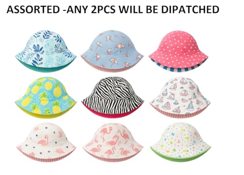Image of Unisex Kids Cotton Bucket Hat - Reversible, Lightweight & Breathable Summer Sun Hat (Pack of 2)