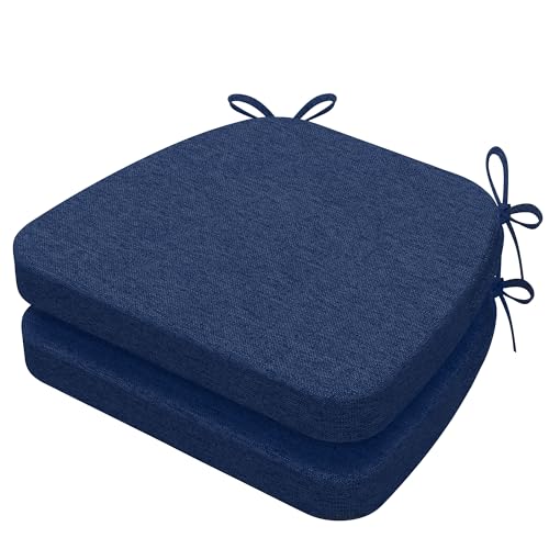 Image of AAAAAcessories D-Shaped Chair Cushions, 2 inch Thick Dining Chair Pads with Ties and Removable, Machine-Washable Cover, 17 inch x 16 inch, Set of 2, Blue