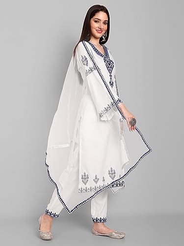Image of Naixa Women's Viscose Rayon Embroidered Straight Kurta with Pant and Embroidered Laced Dupatta Set (NX-388)