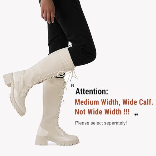 Image of Vepose Women's 953 Knee High Combat Boots Chunky Platform Heel, Lace Up Gothic Punk Work Boots for Dresses and Jeans