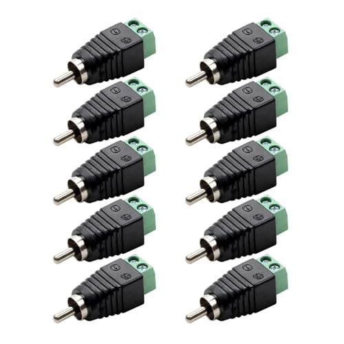 10個 RCA オスプラグ メスソケットコネクタ 端子台アダプタ CCTV カメラ AV オーディオ ビデオ スピーカー ワイヤー ケーブル用(Male 10pcs)