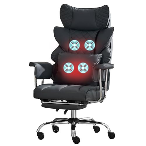 DYHOME 500 Lbs Kneading Massage Office Chair with Foot Rest Ergonomic Reclining Home Computer Chair High Back Thick Cushion Big & Tall Office Chair Comfy Leather Heavy Duty Executive Chair Black
