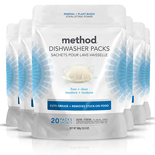 Method Dish Dishwasher Detergent Soap Pack, Free + Clear, 20 Count (Pack of 6) (Packaging May Vary)