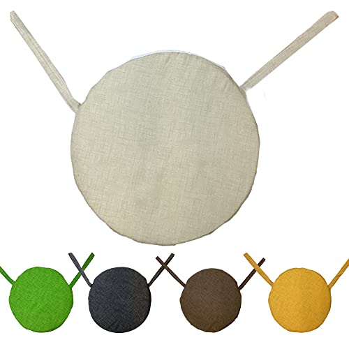 Home Tresor Cuscini Sedia Con Lacci | Coprisedia Imbottiti Tondi Ø 40 cm. per Sedia e Sgabelli Cucina e Giardino da Interno o Esterno Sfoderabili con Cerniera (Ivory, 4)