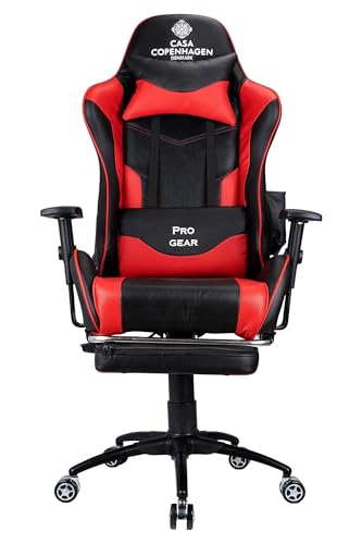 Image of Casa Copenhagen , Designed in Denmark,High-Back Italian Leather Gaming Ergonomic Chair with Footrest, Luxurious Memory Foam Seating & Multi Function Arm - Blush Red & Black