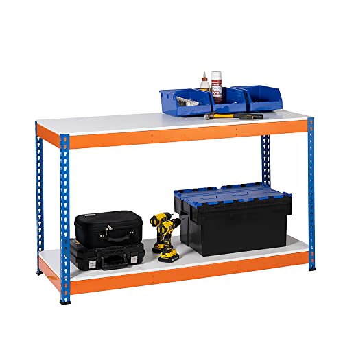 Melamine Extra HEAVY DUTY 2 Level Workbench 400kg(UDL) Workstation Home Garage DIY Work Table 900mm H x 1200mm W x 600mm D - 400KG UDL