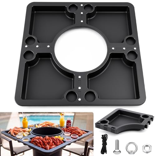 Vercraft 40 x 40 Inch Four-in-one Detachable Seafood Crawfish Event Table Plastic Lobster Boil Crab Table with 4 Large Serving Areas and 8 Beverage Holders for Crawfish Boils BBQ Camp Picnic