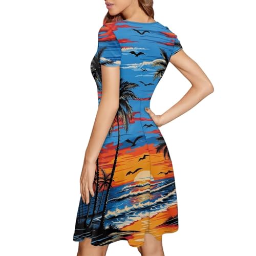 Image of AFPANQZ Womens Casual Summer Lightweight Vintage Dress Short Sleeve Midi Dress Knee-Long Luxury Formal Dress