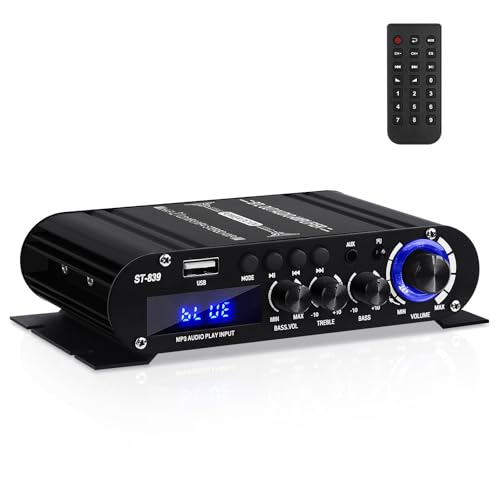 HiFi-Verst?rker ST-839 Bluetooth5.0 Stereo-Audioverst?rker Receivers 2.1 Kan?le 25WX2+40W Max. 100W Digitale Endverst?rker Soundverst?rker DC 12V f¨¹r Zuhause oder Auto...