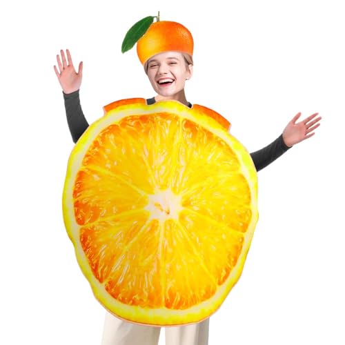 Ensemble costume orange enfant avec chapeau pour carnaval et spectacles