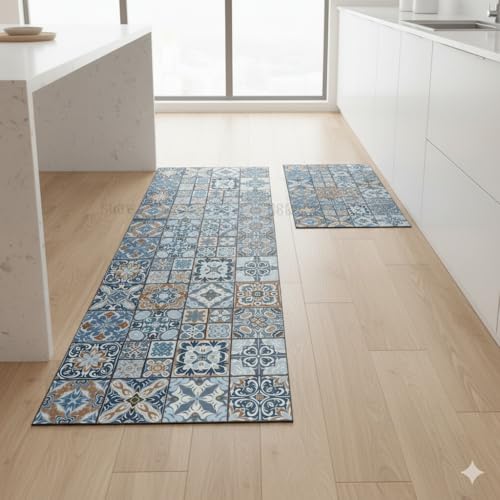Image of proxin Kitchen Mat Anti-Slip Waterproof Floor Mat, Oil-Proof Anti-Fatigue Kitchen mats for Floor Anti Slip, Sink, Laundry & Standing Desk (118x38cm, 58x38cm) (Multi3)