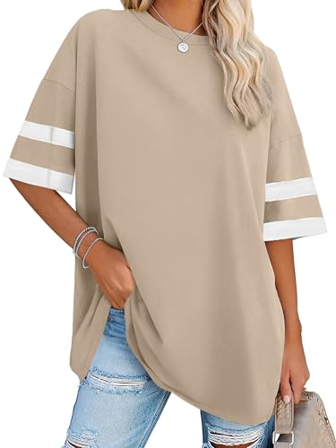 rosemia Camisetas de verano de gran tamaño para mujer, de manga corta, cuello redondo, con gráfico, Caqui puro Aaa, M