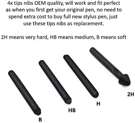 4X Tips Nibs Kit Refill Replacement for Stylus Pen for Microsoft Surface Pro 6 5 4 Surface Book 1 2 New Surface Pro 2017 Surface Studio Go Surface Laptop Stylus Pen 4090 1024 Pressure Pen 2H H HB B