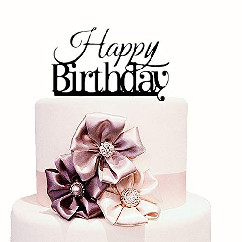 Black Happy Birthday Cake Topper Acrylic Unique Font Design Cake Decoration for Party Celebration Supplies (Black 2#)