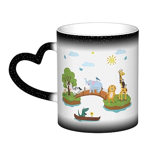 XTXGBT Tazas de café gigantes con estampado de animales de la selva, taza mágica de cerámica sensible al calor, gran regalo