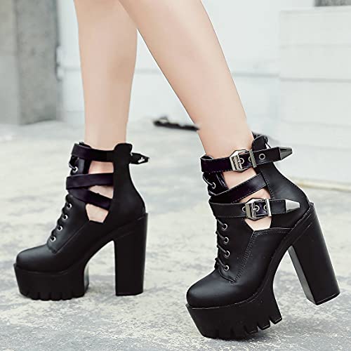 Trendenzy Womens Chunky Lace Up Goth Buckle Up Platform High Heel Punk Ankle Boots3