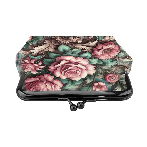 Pu Leather Buckle Coin Purse Floral-Plaid-Baroque Girls Kiss-Lock Change Purse Wallets2