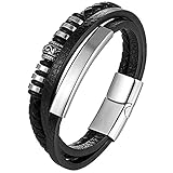 Hilloly Armband Herren,QSXX 1 Stück Lederarmband Modisch Und Langlebig Lederarmband Herren Für Männer Tolle Geschenkidee Lederarmband Schwarz Schwarz 19cm