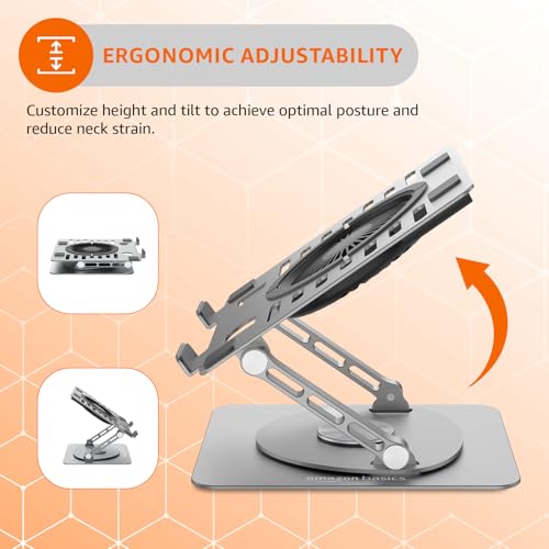 amazon basics Laptop Stand with Cooling Fan, 360° Rotating Base, Adjustable Height & Angle, RGB Lights, Aluminium Alloy Body for Upto 15.6” Laptops... - Image 3