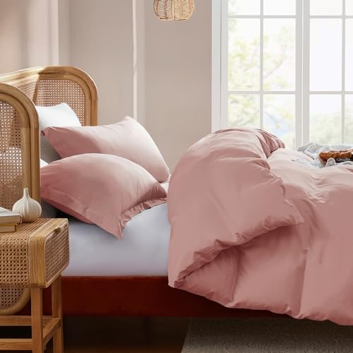 Nestl Queen Duvet Cover Set with Comforter Insert - Blush Pink 4 Piece 90x90 Duvet Cover & 2 Pillow Shams with White Quilted Down Alternative Comforter, Ultra Soft, All Season