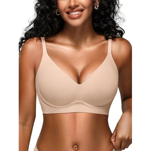 Wireless Jelly Bras for Women No Underwire - S-2XL Seamless Padded T-Shirt Bralette with Support, Full Coverage Comfort Bra XX-Large Skin